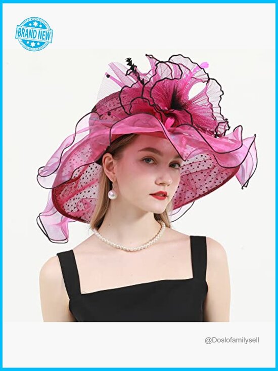 Organza Wide Brim Derby Hat Bridal Fascinator Church Wedding Tea Party Headwear main image 4